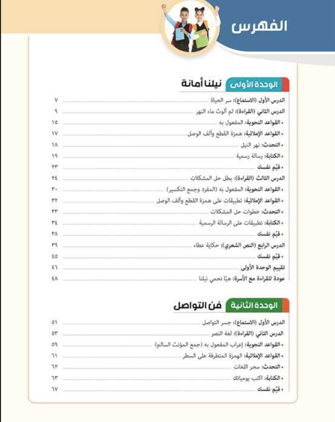 منهج اللغة العربية للصف الخامس الابتدائي الترم الأول 2025